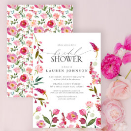 Lebhaftes rosafarbenes Blume-Brautparty Einladung