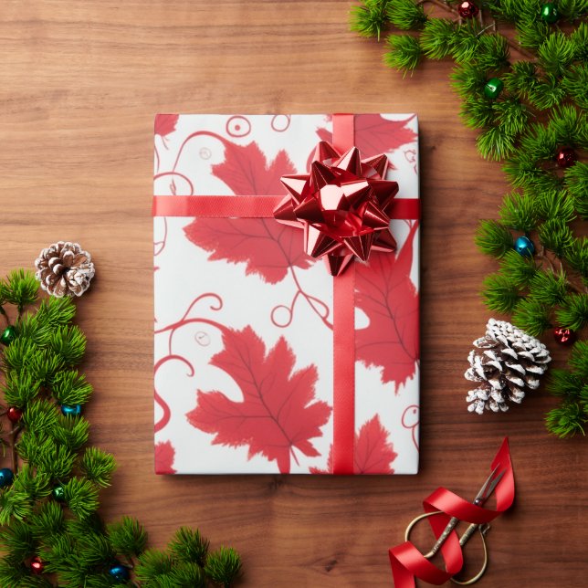Lebhaftes rotes Ahornleaf-Muster Geschenkpapier (Feiertagsgeschenk)