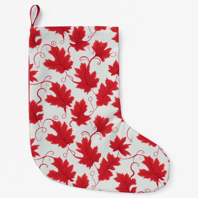 Lebhaftes rotes Ahornleaf-Muster Kleiner Weihnachtsstrumpf (Vorderseite)
