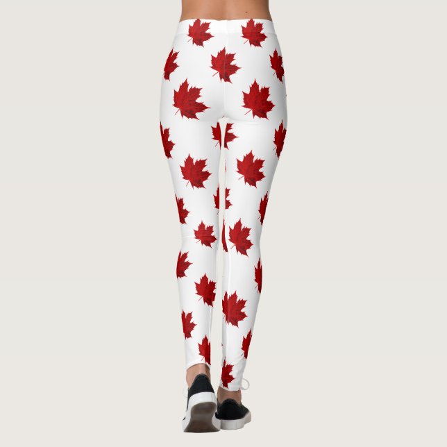 Lebhaftes rotes Ahornleaf-Muster Leggings (Rückseite)