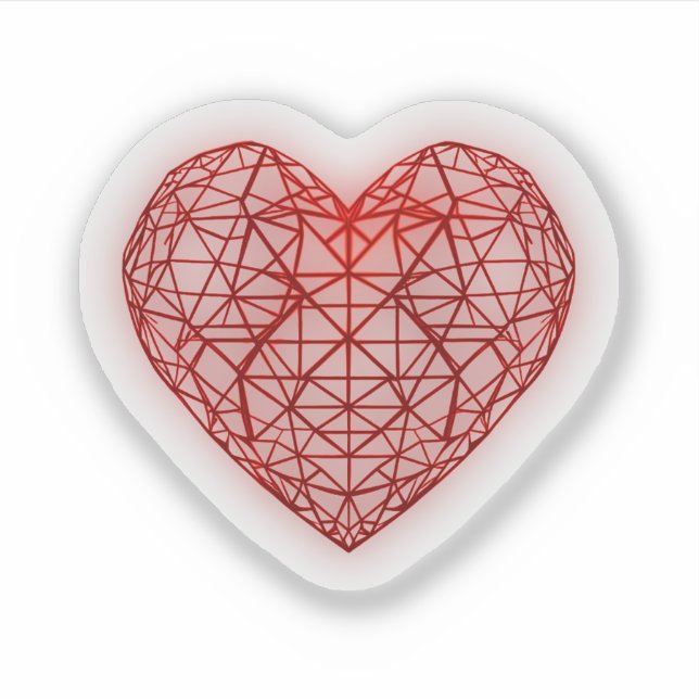 Lebhaftes rotes geometrisches Herz Aufkleber (Vorderseite)
