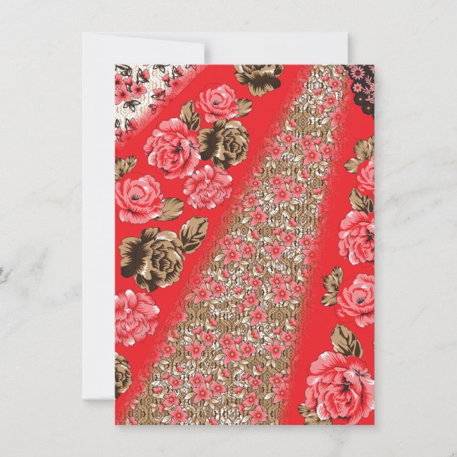 Lebhaftes rotes Gewebe, mit viel Blumen und (Vorderseite)