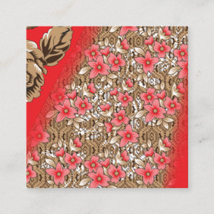 Lebhaftes rotes Gewebe, mit viel Blumen und Begleitkarte
