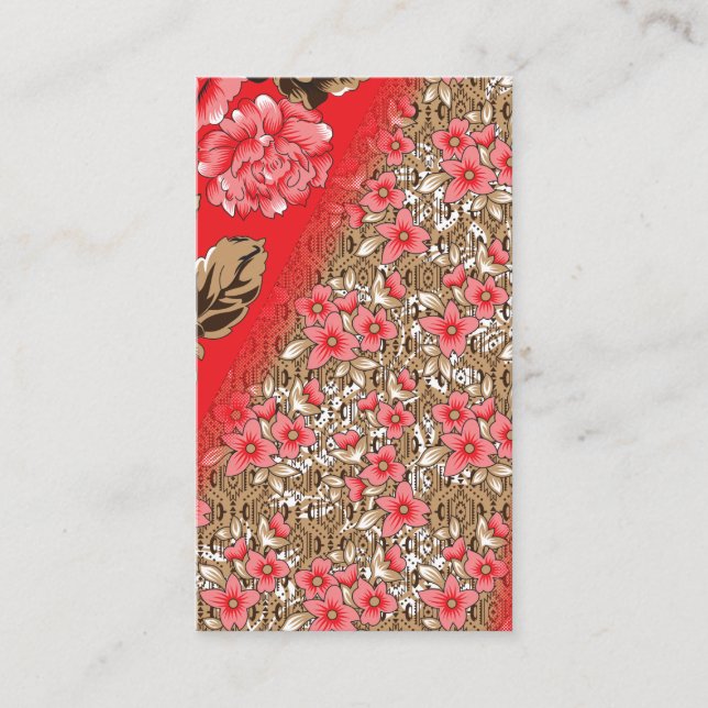Lebhaftes rotes Gewebe, mit viel Blumen und Begleitkarte (Vorderseite)