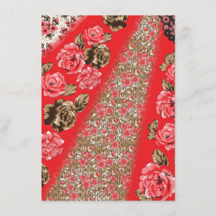 Lebhaftes rotes Gewebe, mit viel Blumen und Begleitkarte