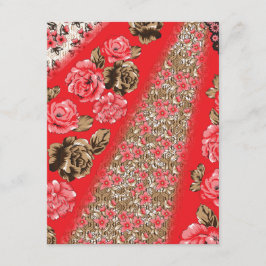 Lebhaftes rotes Gewebe, mit viel Blumen und Begleitkarte