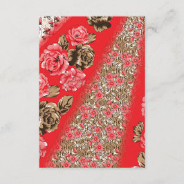 Lebhaftes rotes Gewebe, mit viel Blumen und Begleitkarte