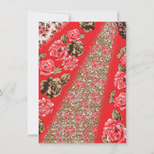 Lebhaftes rotes Gewebe, mit viel Blumen und Einladung