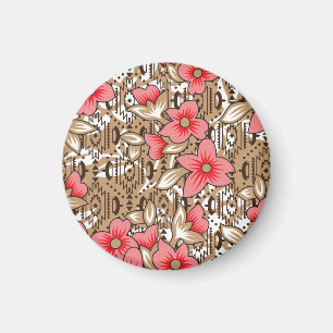 Lebhaftes rotes Gewebe, mit viel Blumen und Magnet