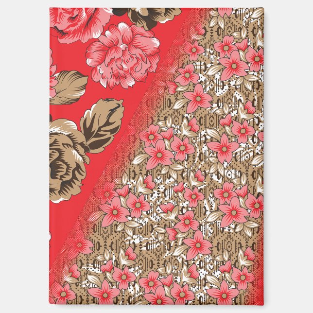 Lebhaftes rotes Gewebe, mit viel Blumen und Magnet (Vorderseite)