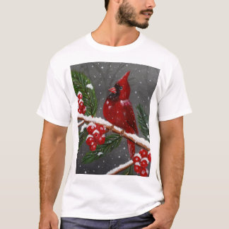 Lebhaftes rotes Kardinal-Handbemaltes T-Shirt
