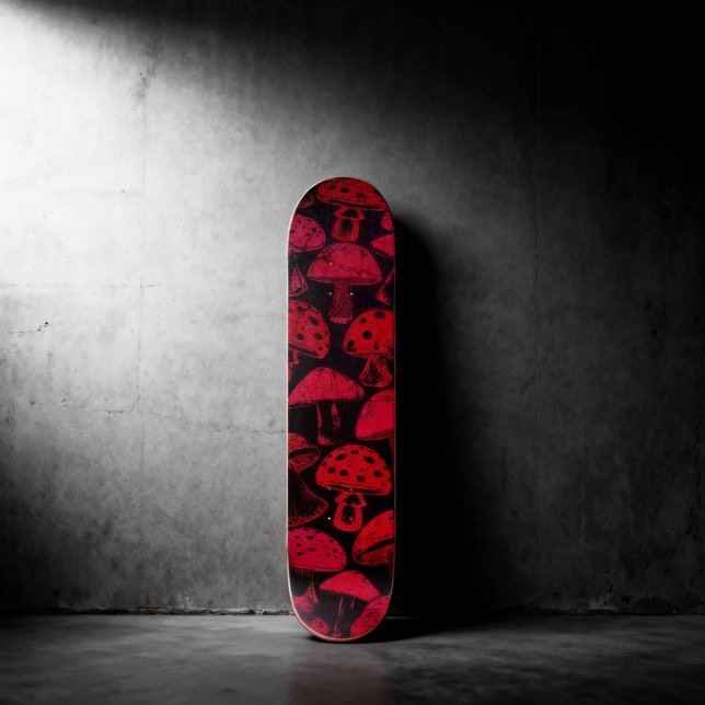 Lebhaftes rotes Mushroom-Muster Skateboard (Von Creator hochgeladen)