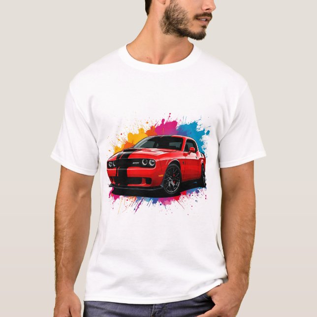Lebhaftes rotes Muskelauto T-Shirt (Vorderseite)