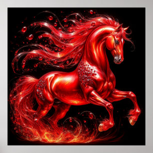 Lebhaftes rotes Mythisches Pferd mit fiery Mane Poster