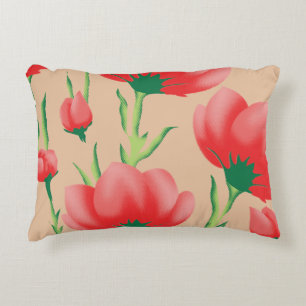 Lebhaftes rotes Stoffdesign mit Blumenmuster Dekokissen