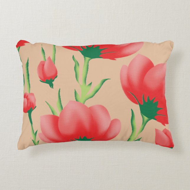 Lebhaftes rotes Stoffdesign mit Blumenmuster Dekokissen (Vorderseite)