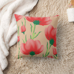 Lebhaftes rotes Stoffdesign mit Blumenmuster Kissen