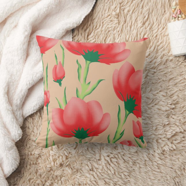 Lebhaftes rotes Stoffdesign mit Blumenmuster Kissen (Decke)