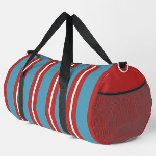 Lebhaftes rotes und blau gestreiftes Muster Modern Duffle Bag