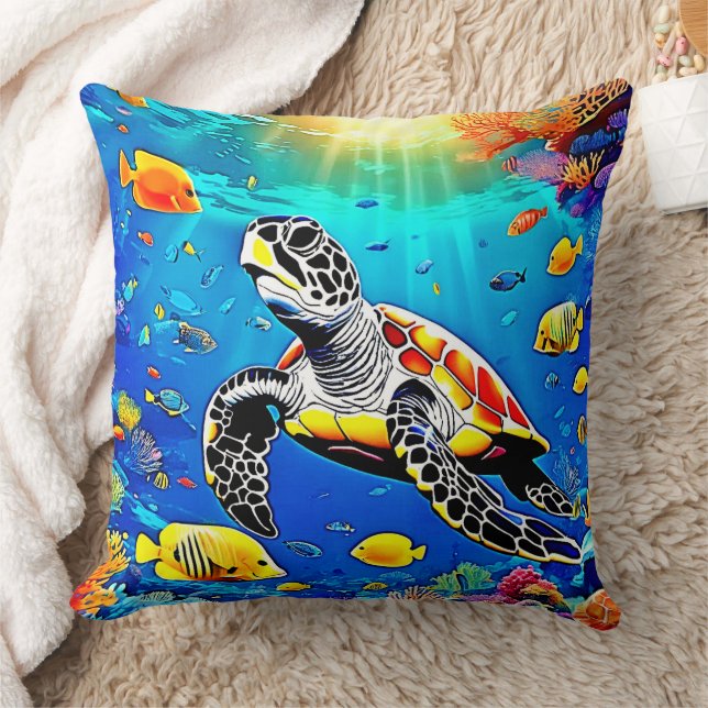 Lebhaftes Schildkrötenriff Kissen (Decke)