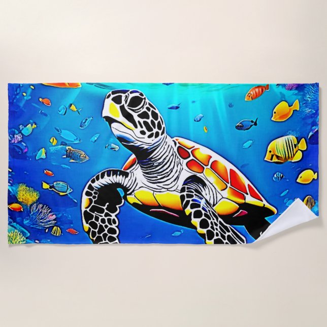 Lebhaftes Schildkrötenriff Strandtuch (Vorderseite)