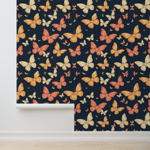 Lebhaftes Schmetterlingsmuster auf dunkelblau Tapete