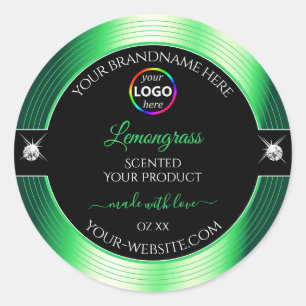 Lebhaftes Schwarz-Shiny-Grün mit Logo-Produktetike Runder Aufkleber