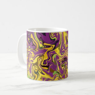 Lebhaftes, schwungvolles Design mit gelben und Lil Kaffeetasse