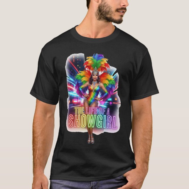 Lebhaftes Showgirl in blendender Regenbogenkostüm, T-Shirt (Vorderseite)