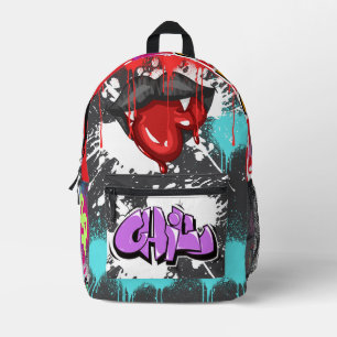 Lebhaftes Spiongemälde und Graffiti Grau Rot Bedruckter Rucksack