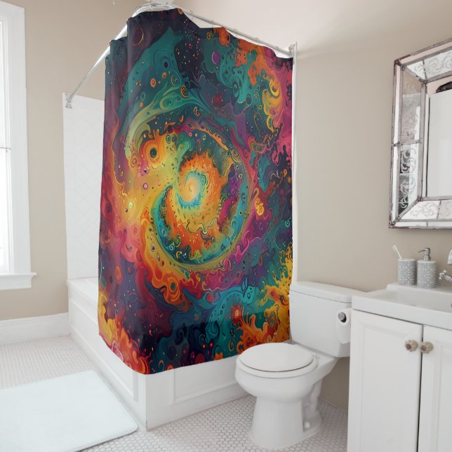 Lebhaftes Spiral Mandala mit Rainbow Hues Duschvorhang (Beispiel)