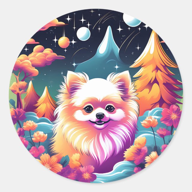 Lebhaftes Spitz-HundPortrait Runder Aufkleber (Vorderseite)