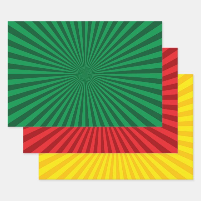 Lebhaftes Sunburst Pattern Trio Geschenkpapier Set (Set)