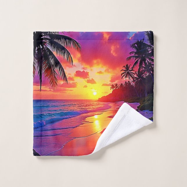 Lebhaftes Sunset Beach Traumdesign Badhandtuch Set (Waschlappen)