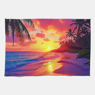 Lebhaftes Sunset Beach Traumdesign Geschirrtuch