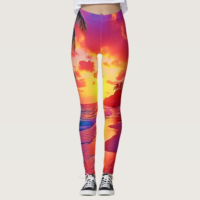 Lebhaftes Sunset Beach Traumdesign Leggings (Vorderseite)