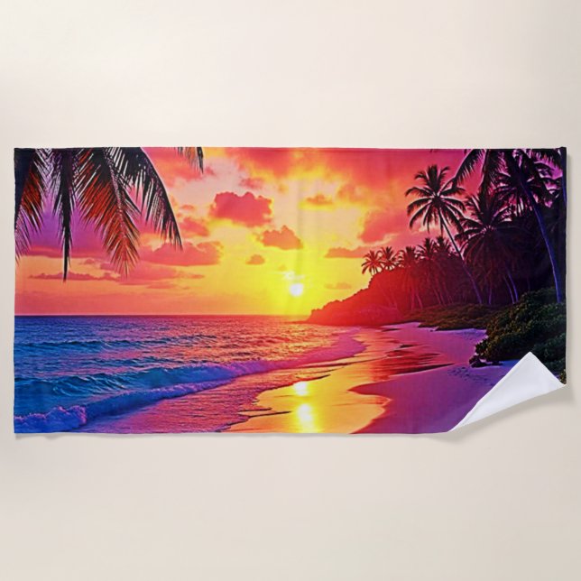 Lebhaftes Sunset Beach Traumdesign Strandtuch (Vorderseite)