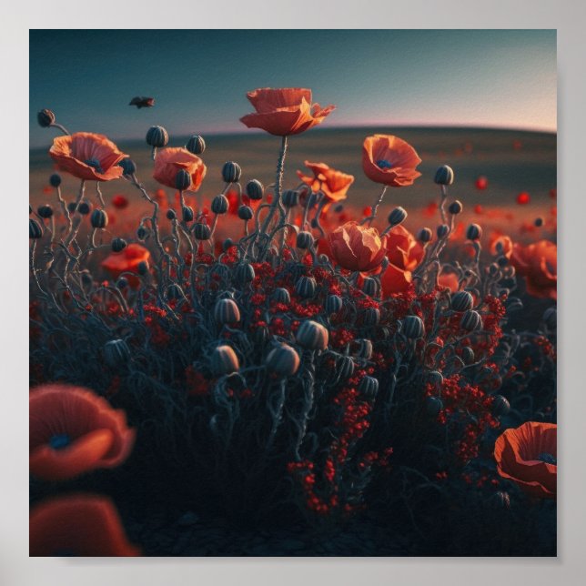 Lebhaftes Surreal Poppy Field Poster (Vorne)