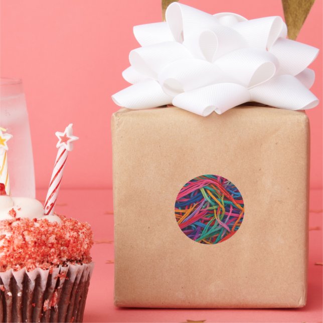 Lebhaftes Thread Chaos - farbenfrohe Textilkunst P Runder Aufkleber (Party)