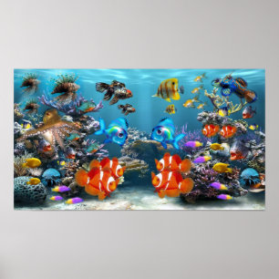 Lebhaftes tropisches Aquarium Poster
