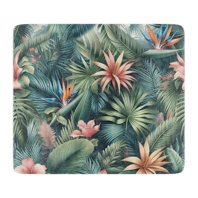 Lebhaftes tropisches Dschungelmuster Schneidebrett (Vorderseite)