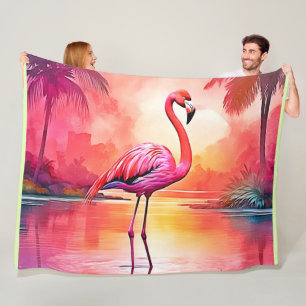 Lebhaftes tropisches Flamingo-Glühdesign Fleecedecke