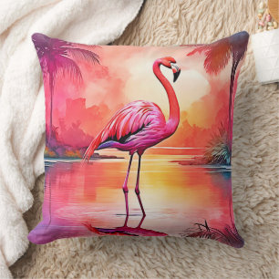 Lebhaftes tropisches Flamingo-Glühdesign Kissen