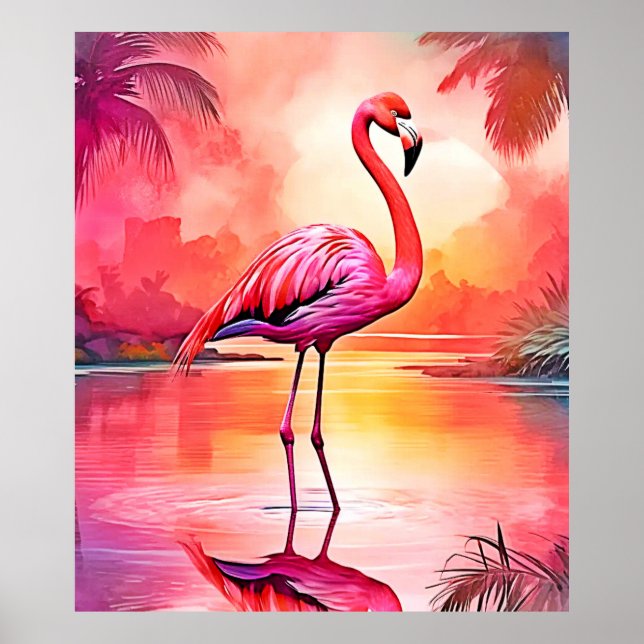 Lebhaftes tropisches Flamingo-Glühdesign Poster (Vorne)