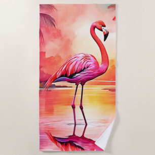 Lebhaftes tropisches Flamingo-Glühdesign Strandtuch