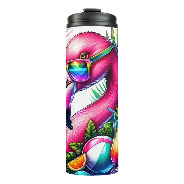 Lebhaftes tropisches Flamingo Thermosbecher (Vorderseite)
