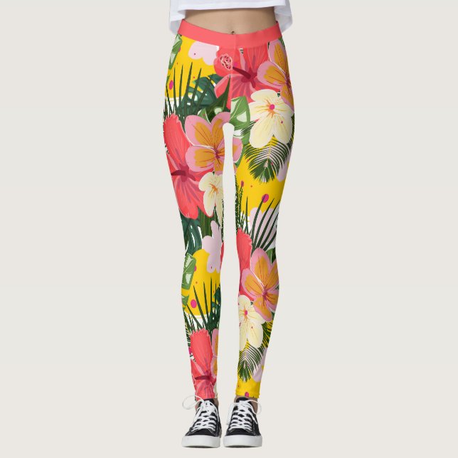 Lebhaftes tropisches Muster Leggings (Vorderseite)
