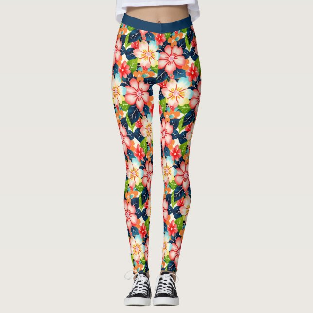 Lebhaftes tropisches Muster Leggings (Vorderseite)