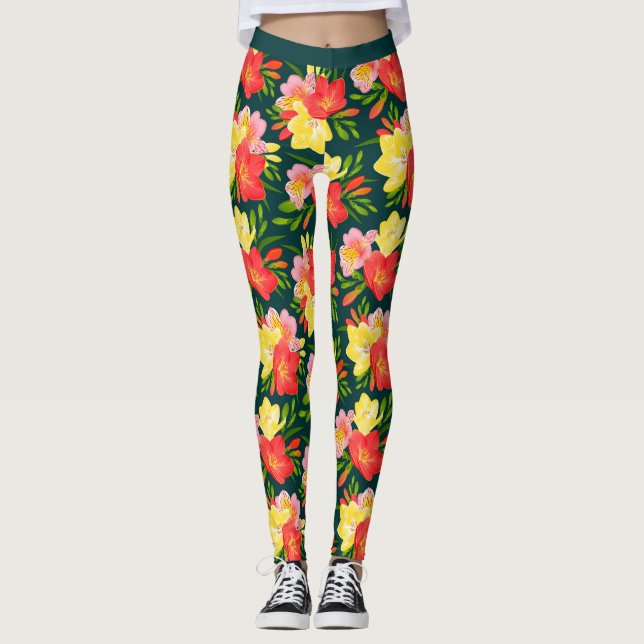 Lebhaftes tropisches Muster Leggings (Vorderseite)