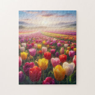 Lebhaftes Tulip-Feld im vollen Leben Puzzle